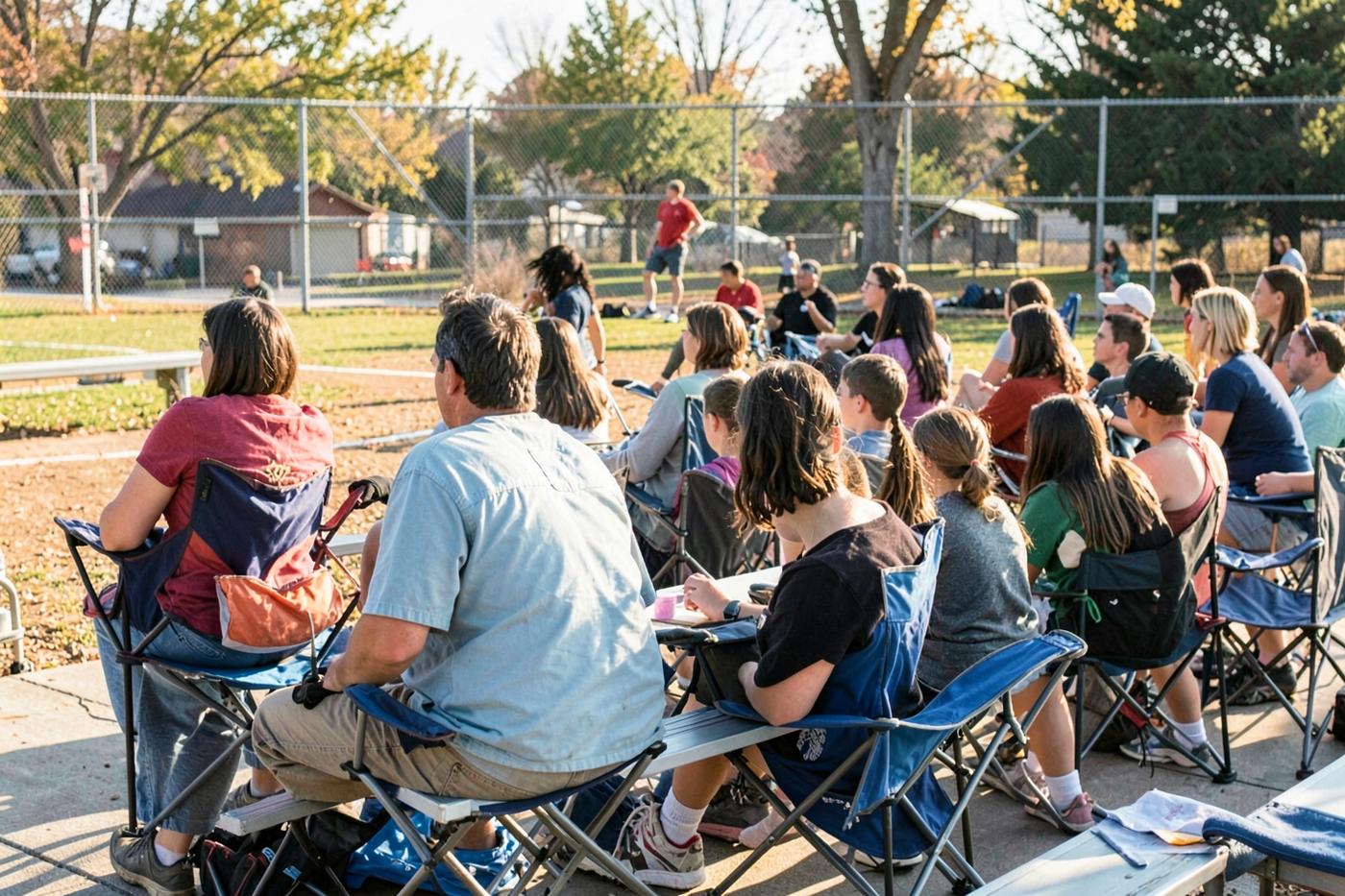 Parents watching a youth baseball game from the bleachers